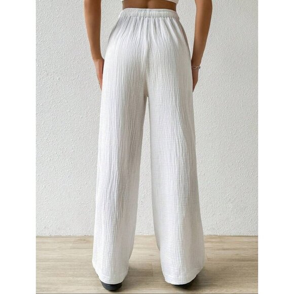 Cotton drawstring pants textured wide leg pants boho black - Picture 5 of 6